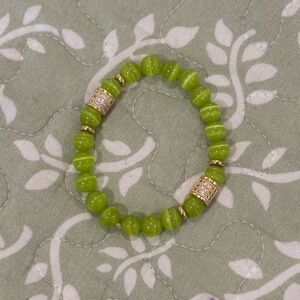Green Beaded Bracelet with Gold Accents
